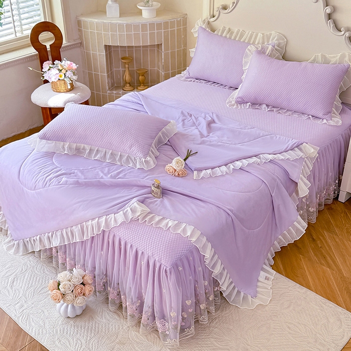 91家纺网 家纺一手货源 找家纺 后庭寝室 2026新款豆豆凉席夏被空调被四件套 完美恋人-浅紫