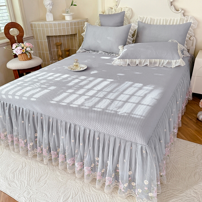 91家纺网 家纺一手货源 找家纺 后庭寝室 2026新款豆豆凉席夏被空调被四件套 完美恋人-浅灰