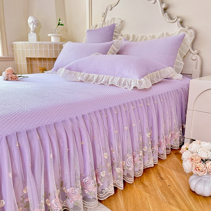 91家纺网 家纺一手货源 找家纺 后庭寝室 2026新款豆豆凉席夏被空调被四件套 完美恋人-浅紫