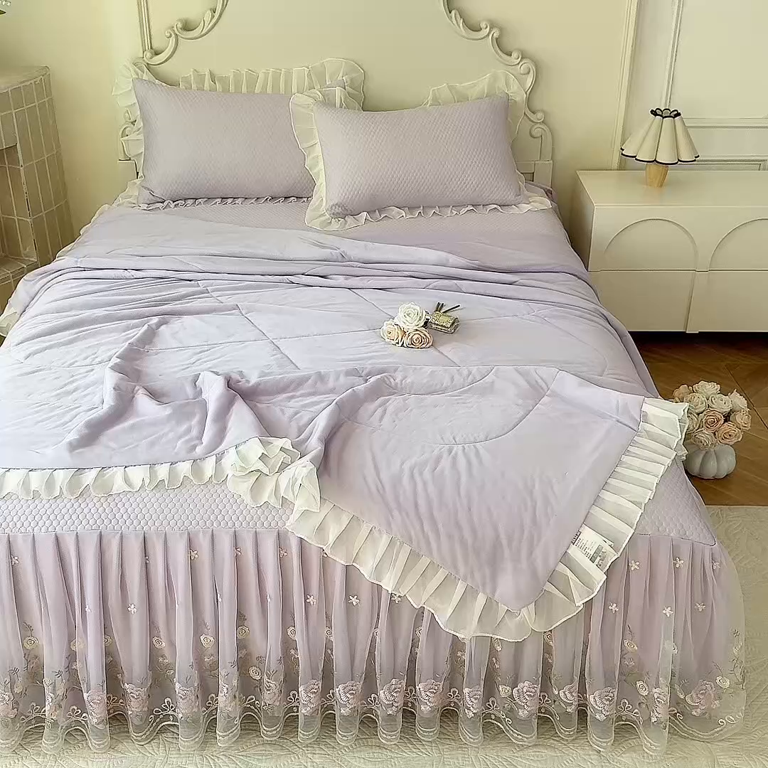 91家纺网 家纺一手货源 找家纺 后庭寝室 2026新款豆豆凉席夏被空调被四件套 完美恋人-浅紫