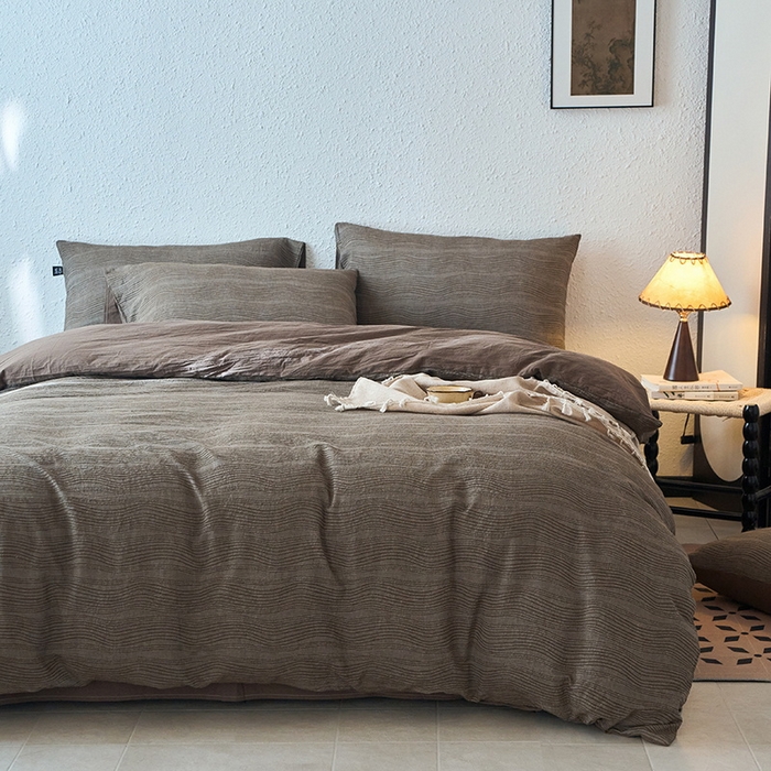 91家纺网 家纺一手货源 找家纺 恋人优选 2026新款大波浪全棉纯棉提花四件套 大波浪咖