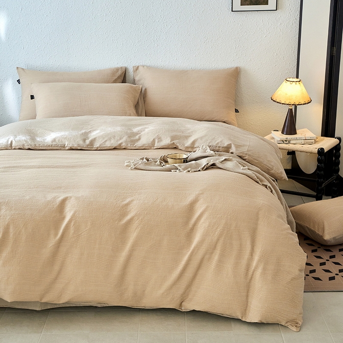 91家纺网 家纺一手货源 找家纺 恋人优选 2026新款大波浪全棉纯棉提花四件套 大波浪卡其