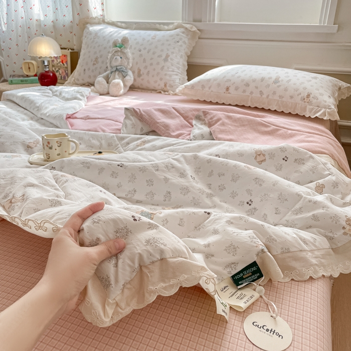 91家纺网 家纺一手货源 找家纺 老帅的工厂店 2026新款A类古棉花边抗菌夏被 兔序