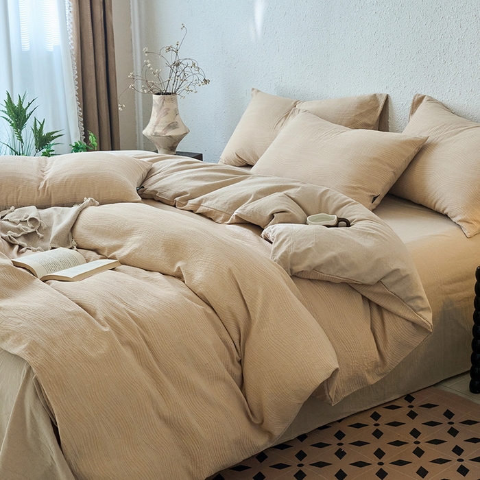 91家纺网 家纺一手货源 找家纺 恋人优选 2026新款大波浪全棉纯棉提花四件套 大波浪卡其