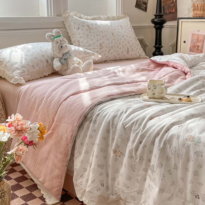 91家纺网 家纺一手货源 找家纺 老帅的工厂店 2026新款A类古棉花边抗菌夏被 兔序