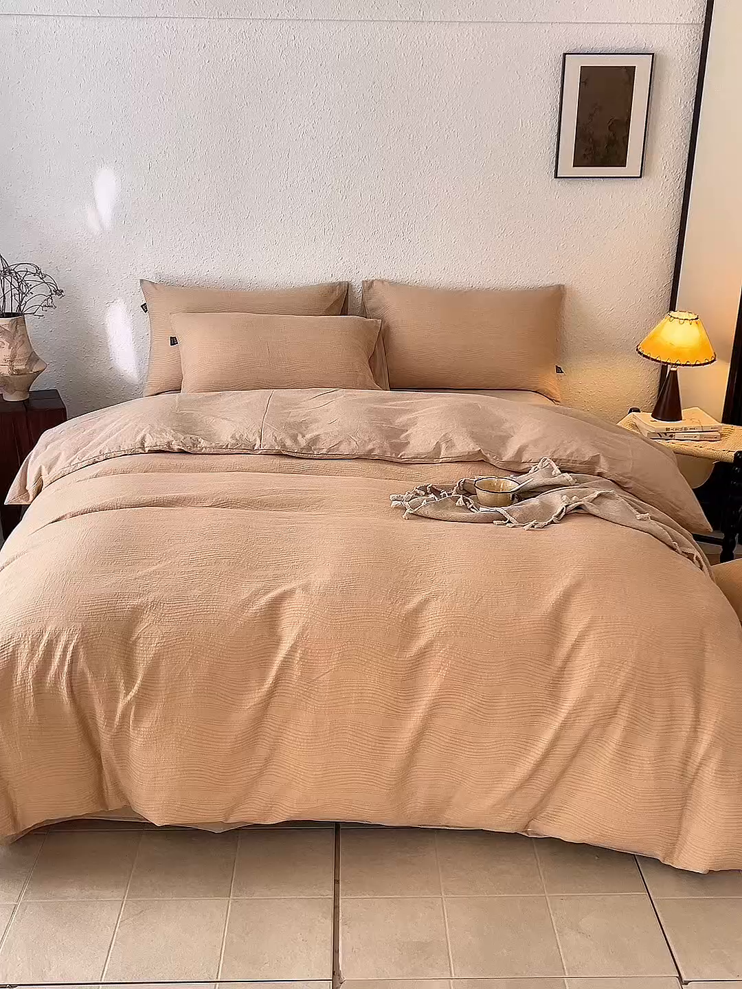 91家纺网 家纺一手货源 找家纺 恋人优选 2026新款大波浪全棉纯棉提花四件套 大波浪卡其