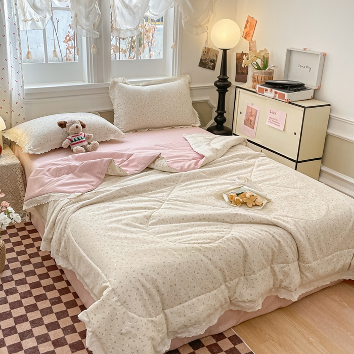 91家纺网 家纺一手货源 找家纺 老帅的工厂店 2026新款A类古棉花边抗菌夏被 杏棠