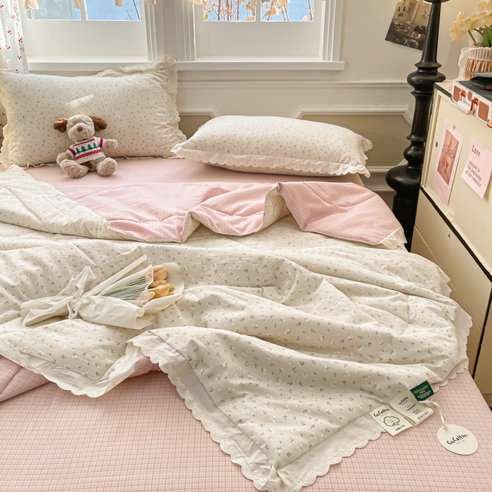 91家纺网 家纺一手货源 找家纺 老帅的工厂店 2026新款A类古棉花边抗菌夏被 杏棠