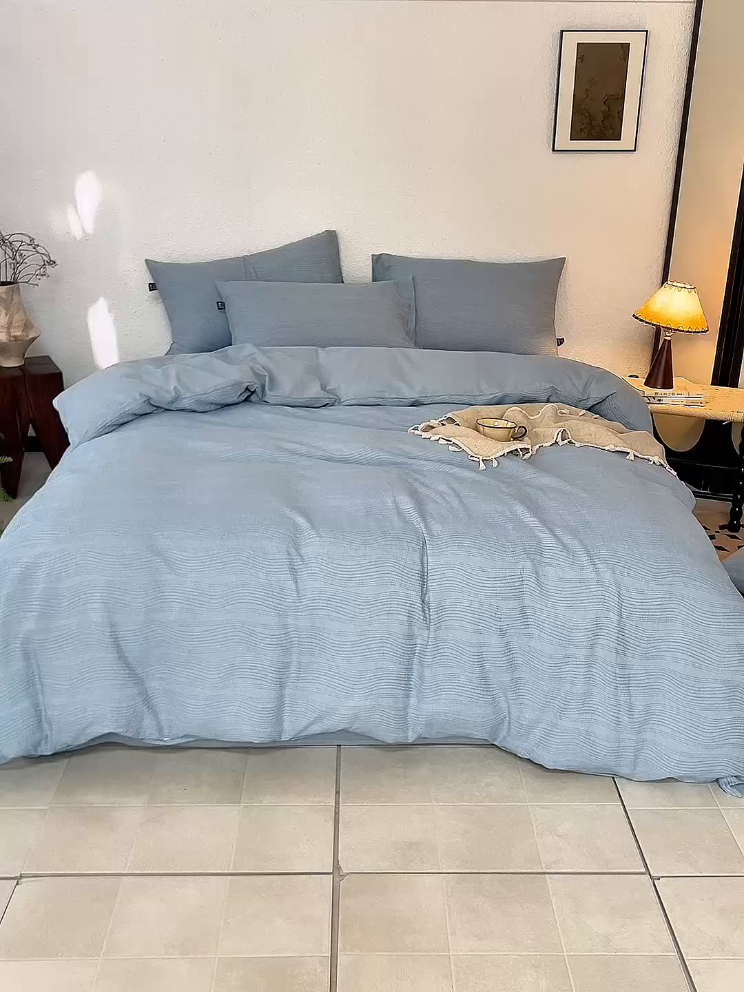 91家纺网 家纺一手货源 找家纺 恋人优选 2026新款大波浪全棉纯棉提花四件套 大波浪兰