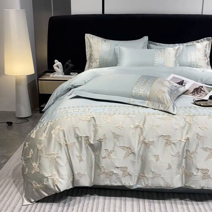 91家纺网 家纺一手货源 找家纺 子曰 2026新款浮雕水洗真丝四件套 醉蝴蝶-绿