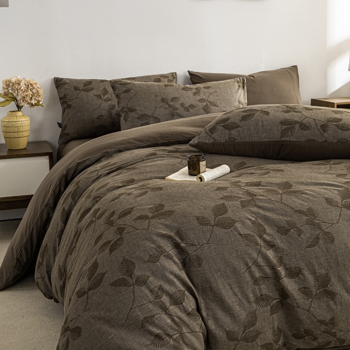 91家纺网 家纺一手货源 找家纺 恋人优选 2026新款樱花叶全棉纯棉提花四件套 樱花叶-咖