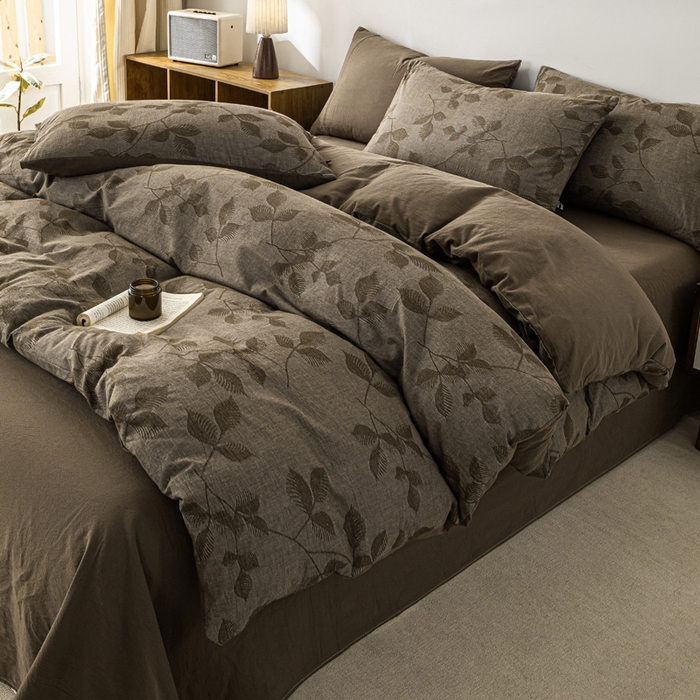 91家纺网 家纺一手货源 找家纺 恋人优选 2026新款樱花叶全棉纯棉提花四件套 樱花叶-咖