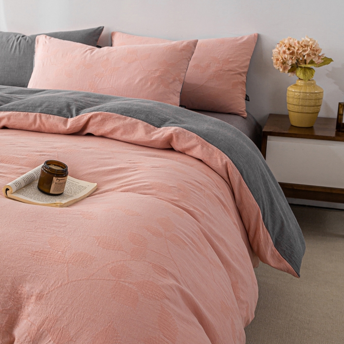 91家纺网 家纺一手货源 找家纺 恋人优选 2026新款樱花叶全棉纯棉提花四件套 樱花叶-粉