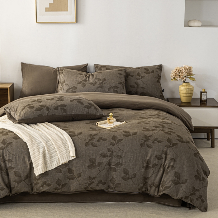 91家纺网 家纺一手货源 找家纺 恋人优选 2026新款樱花叶全棉纯棉提花四件套 樱花叶-咖