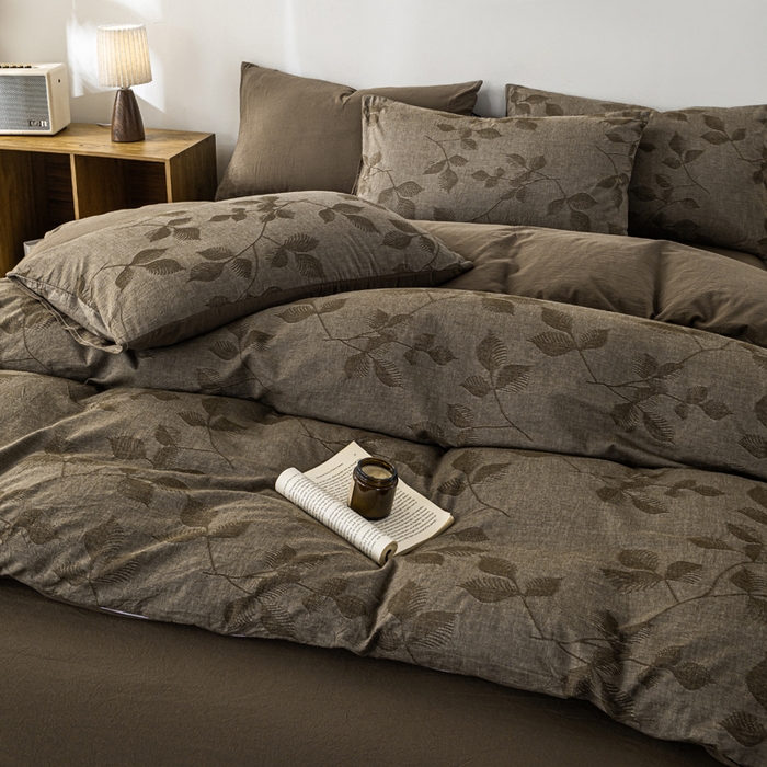 91家纺网 家纺一手货源 找家纺 恋人优选 2026新款樱花叶全棉纯棉提花四件套 樱花叶-咖