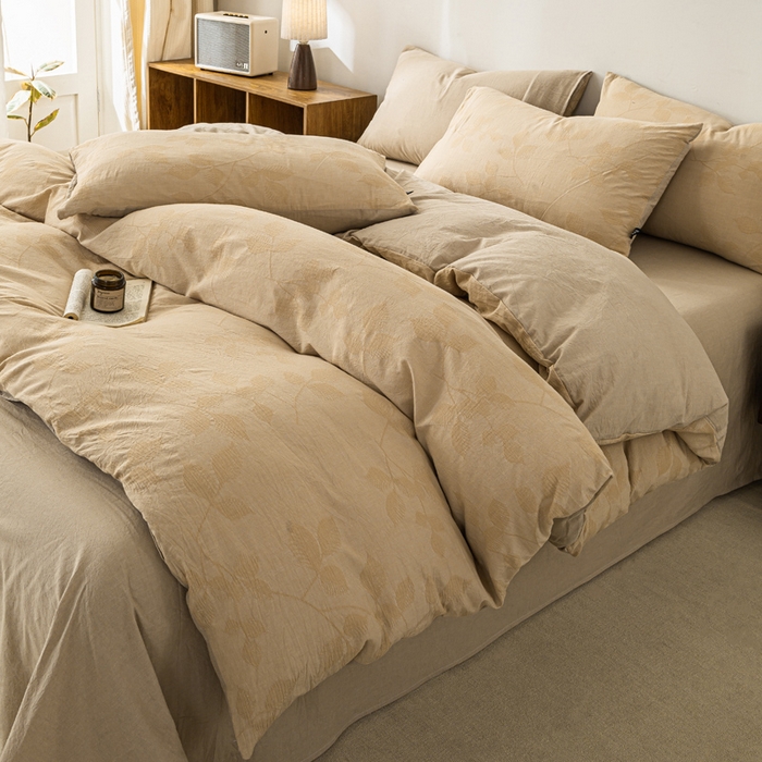 91家纺网 家纺一手货源 找家纺 恋人优选 2026新款樱花叶全棉纯棉提花四件套 樱花叶-卡其