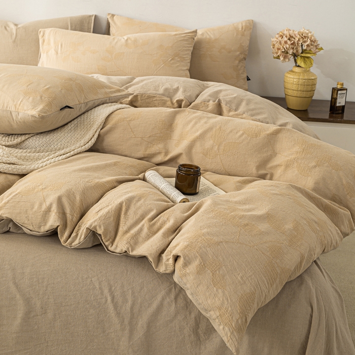 91家纺网 家纺一手货源 找家纺 恋人优选 2026新款樱花叶全棉纯棉提花四件套 樱花叶-卡其