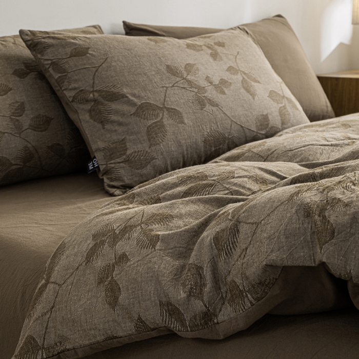 91家纺网 家纺一手货源 找家纺 恋人优选 2026新款樱花叶全棉纯棉提花四件套 樱花叶-咖