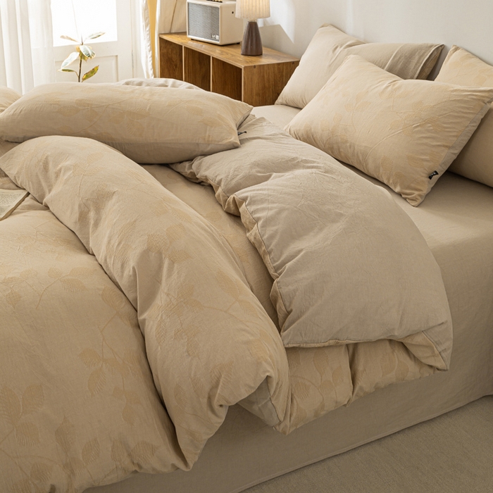 91家纺网 家纺一手货源 找家纺 恋人优选 2026新款樱花叶全棉纯棉提花四件套 樱花叶-卡其