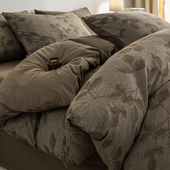 恋人优选 2026新款樱花叶全棉纯棉提花四件套 樱花叶-咖