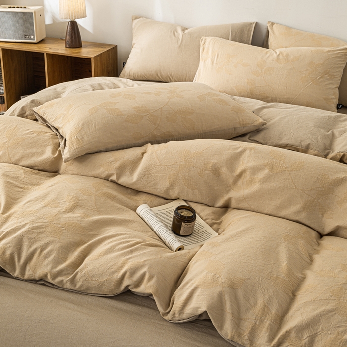 91家纺网 家纺一手货源 找家纺 恋人优选 2026新款樱花叶全棉纯棉提花四件套 樱花叶-卡其