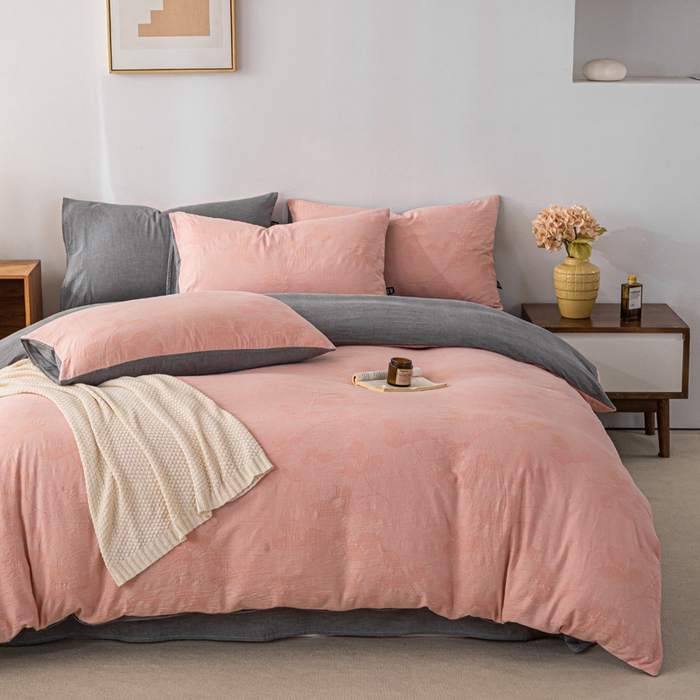 91家纺网 家纺一手货源 找家纺 恋人优选 2026新款樱花叶全棉纯棉提花四件套 樱花叶-粉