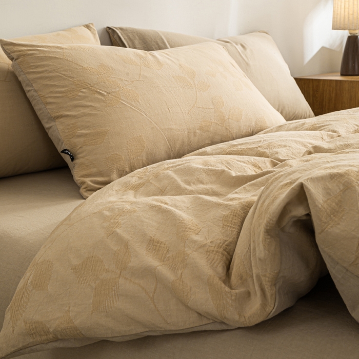 91家纺网 家纺一手货源 找家纺 恋人优选 2026新款樱花叶全棉纯棉提花四件套 樱花叶-卡其