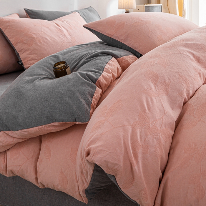 恋人优选 2026新款樱花叶全棉纯棉提花四件套 樱花叶-粉