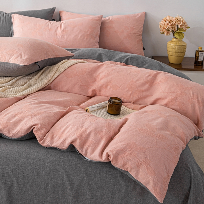 91家纺网 家纺一手货源 找家纺 恋人优选 2026新款樱花叶全棉纯棉提花四件套 樱花叶-粉