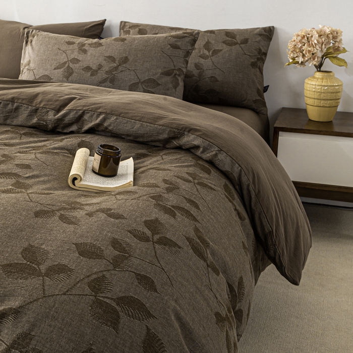 91家纺网 家纺一手货源 找家纺 恋人优选 2026新款樱花叶全棉纯棉提花四件套 樱花叶-咖