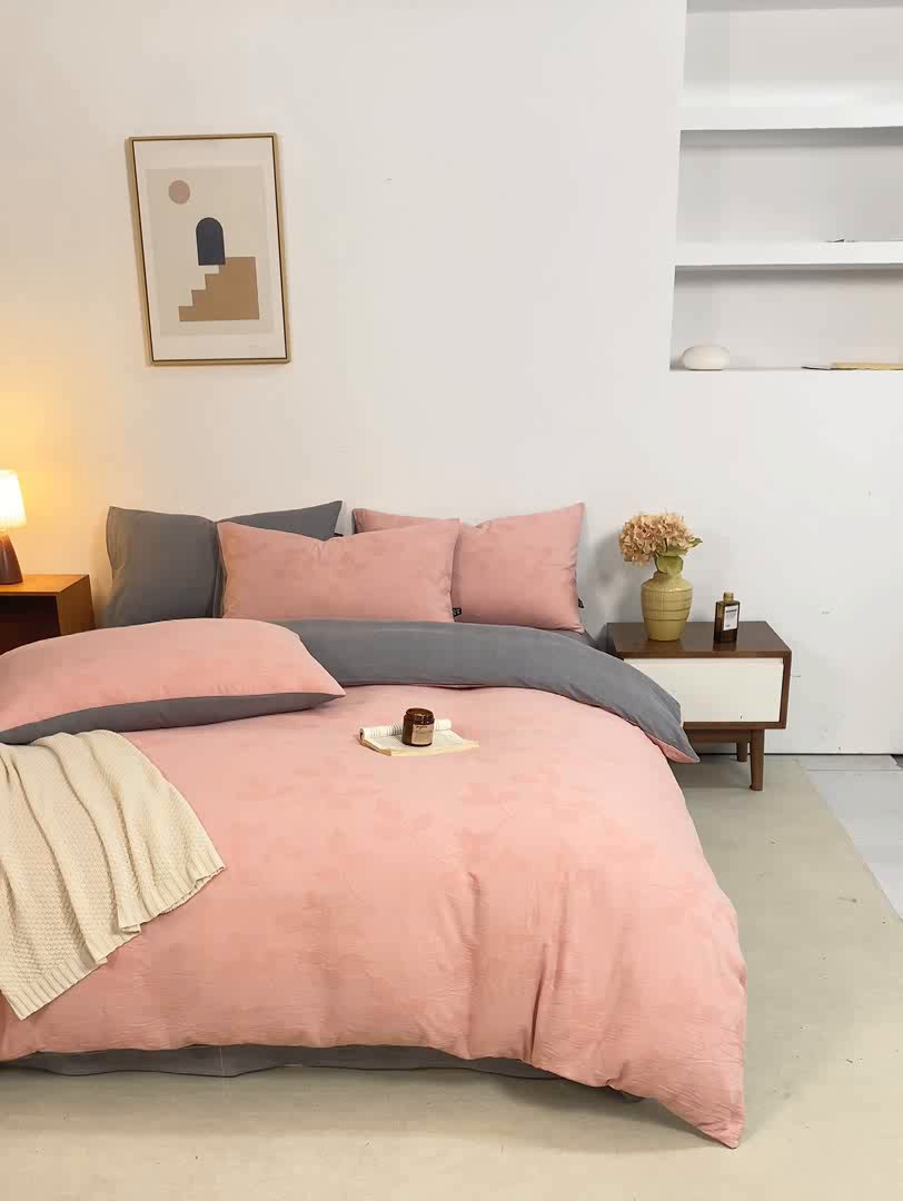 91家纺网 家纺一手货源 找家纺 （总）恋人优选 2026新款樱花叶全棉纯棉提花四件套