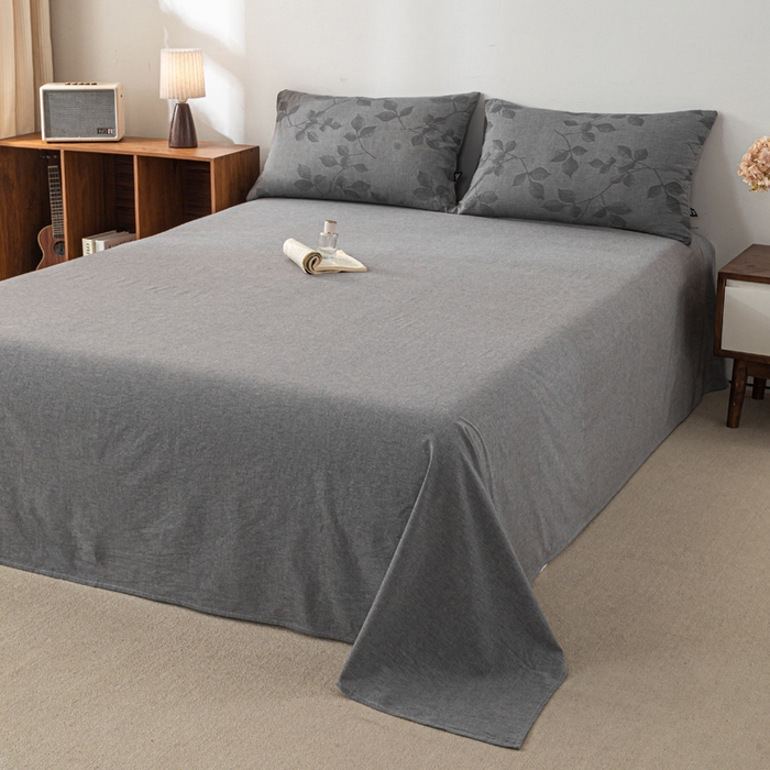 91家纺网 家纺一手货源 找家纺 恋人优选 2026新款樱花叶全棉纯棉提花四件套 樱花叶-灰