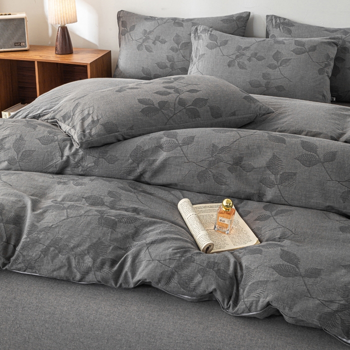 91家纺网 家纺一手货源 找家纺 恋人优选 2026新款樱花叶全棉纯棉提花四件套 樱花叶-灰