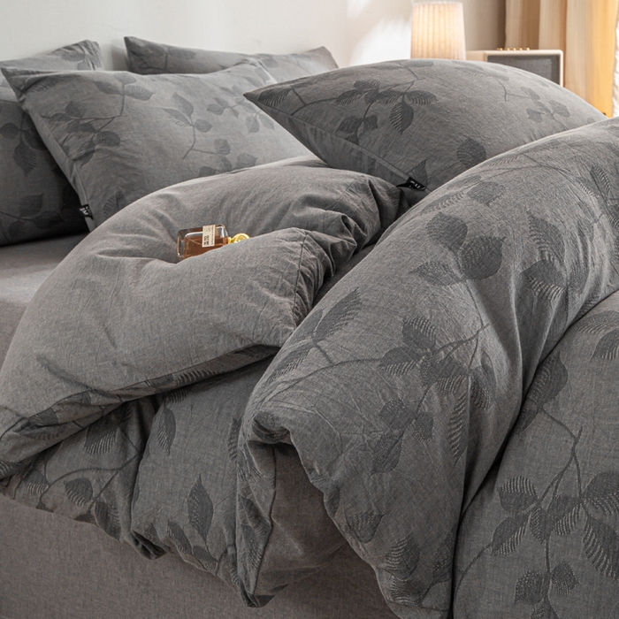 恋人优选 2026新款樱花叶全棉纯棉提花四件套 樱花叶-灰