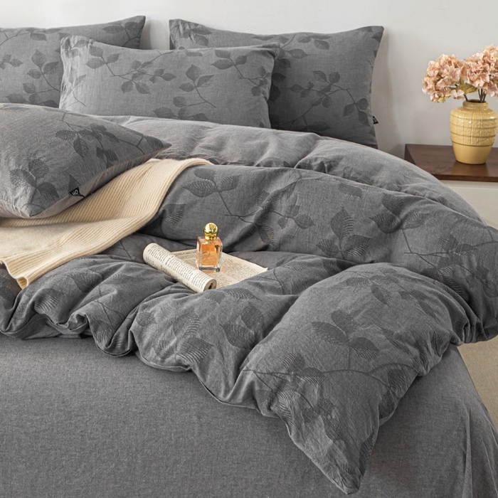 91家纺网 家纺一手货源 找家纺 恋人优选 2026新款樱花叶全棉纯棉提花四件套 樱花叶-灰