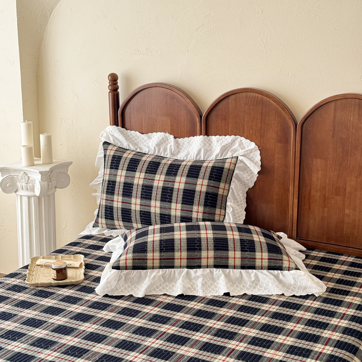 91家纺网 家纺一手货源 找家纺 沐辰 2026新款A类色织水洗棉花边款床盖 英伦格韵