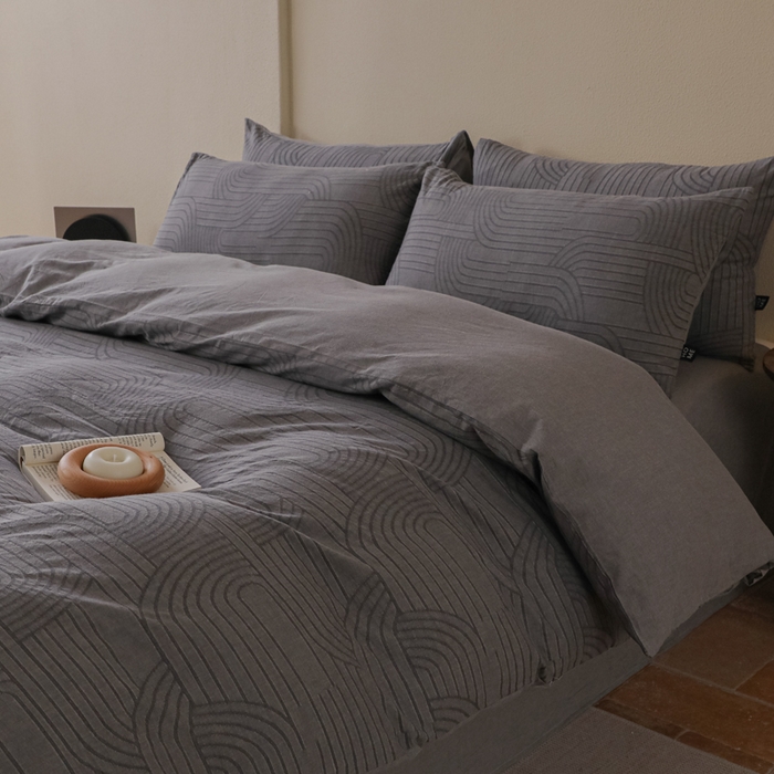 91家纺网 家纺一手货源 找家纺 恋人优选 2026新款浮光全棉纯棉提花四件套 浮光灰