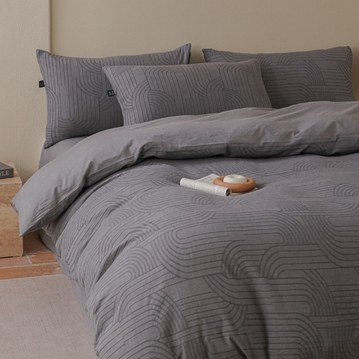 91家纺网 家纺一手货源 找家纺 恋人优选 2026新款浮光全棉纯棉提花四件套 浮光灰