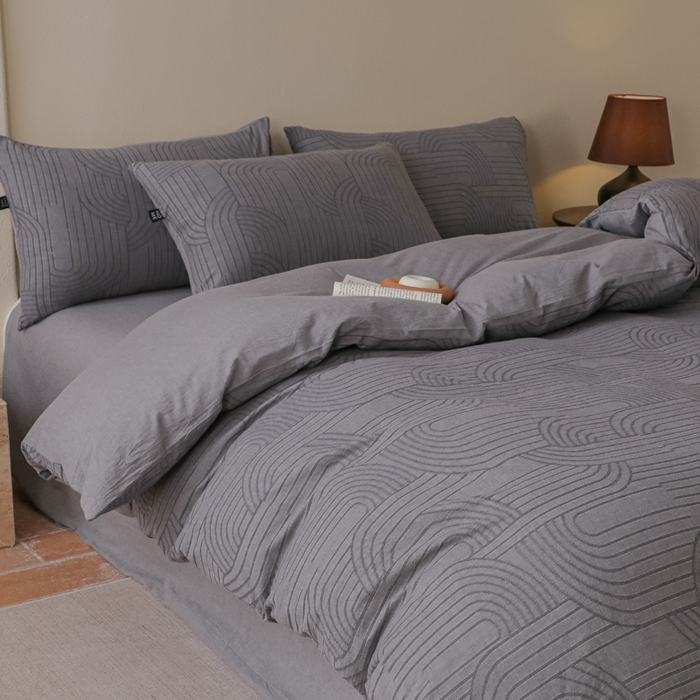 91家纺网 家纺一手货源 找家纺 恋人优选 2026新款浮光全棉纯棉提花四件套 浮光灰