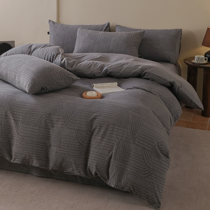 91家纺网 家纺一手货源 找家纺 恋人优选 2026新款浮光全棉纯棉提花四件套 浮光灰