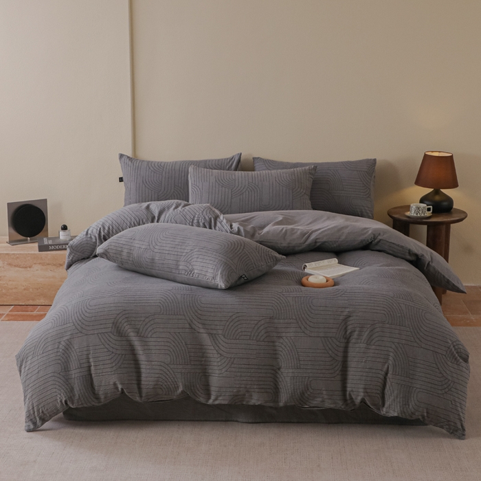 91家纺网 家纺一手货源 找家纺 恋人优选 2026新款浮光全棉纯棉提花四件套 浮光灰