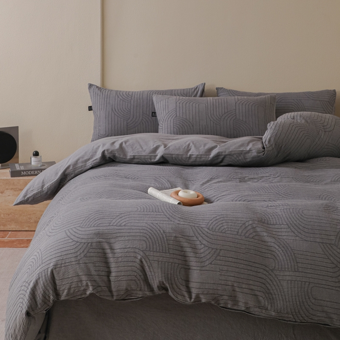 91家纺网 家纺一手货源 找家纺 恋人优选 2026新款浮光全棉纯棉提花四件套 浮光灰