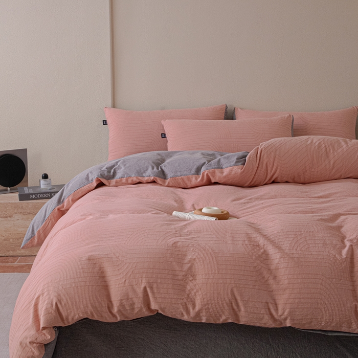 91家纺网 家纺一手货源 找家纺 恋人优选 2026新款浮光全棉纯棉提花四件套 浮光粉