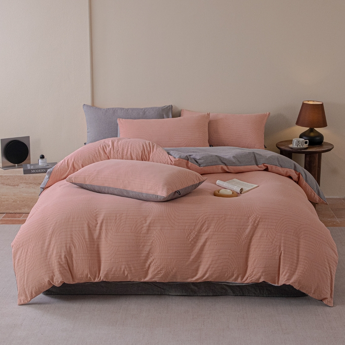 91家纺网 家纺一手货源 找家纺 恋人优选 2026新款浮光全棉纯棉提花四件套 浮光粉