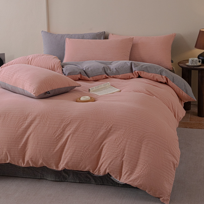 91家纺网 家纺一手货源 找家纺 恋人优选 2026新款浮光全棉纯棉提花四件套 浮光粉