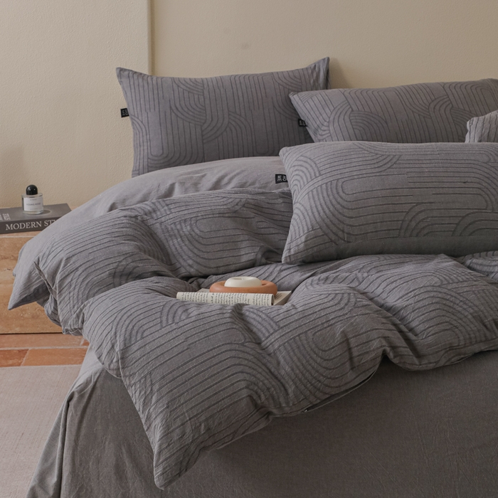 91家纺网 家纺一手货源 找家纺 恋人优选 2026新款浮光全棉纯棉提花四件套 浮光灰