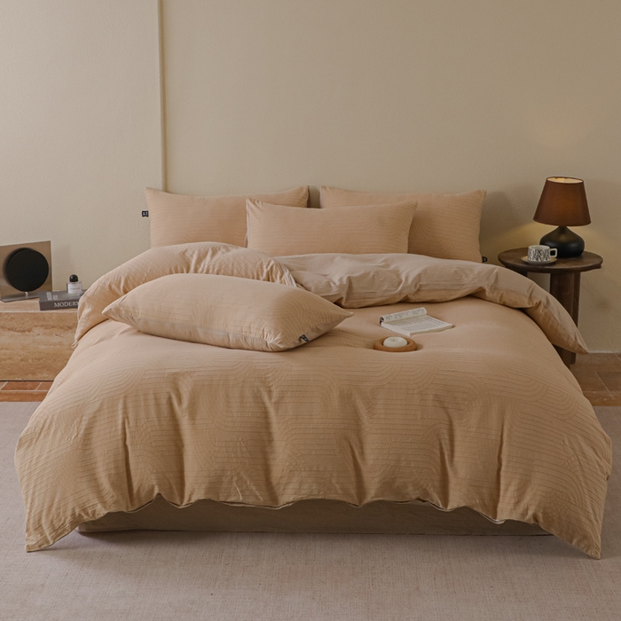 91家纺网 家纺一手货源 找家纺 恋人优选 2026新款浮光全棉纯棉提花四件套 浮光卡其