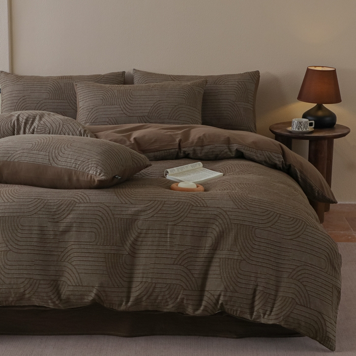 91家纺网 家纺一手货源 找家纺 恋人优选 2026新款浮光全棉纯棉提花四件套 浮光咖