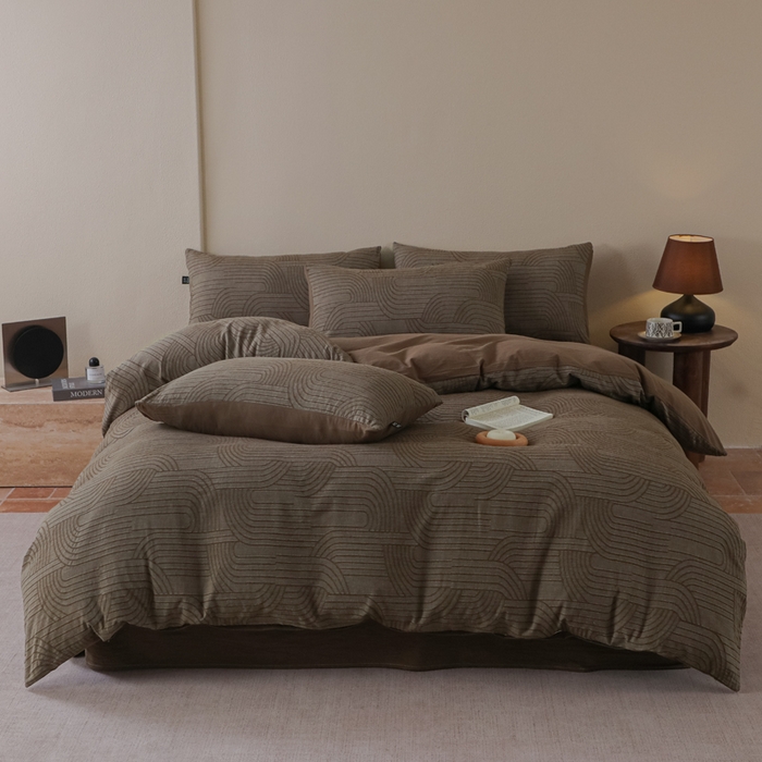 91家纺网 家纺一手货源 找家纺 恋人优选 2026新款浮光全棉纯棉提花四件套 浮光咖