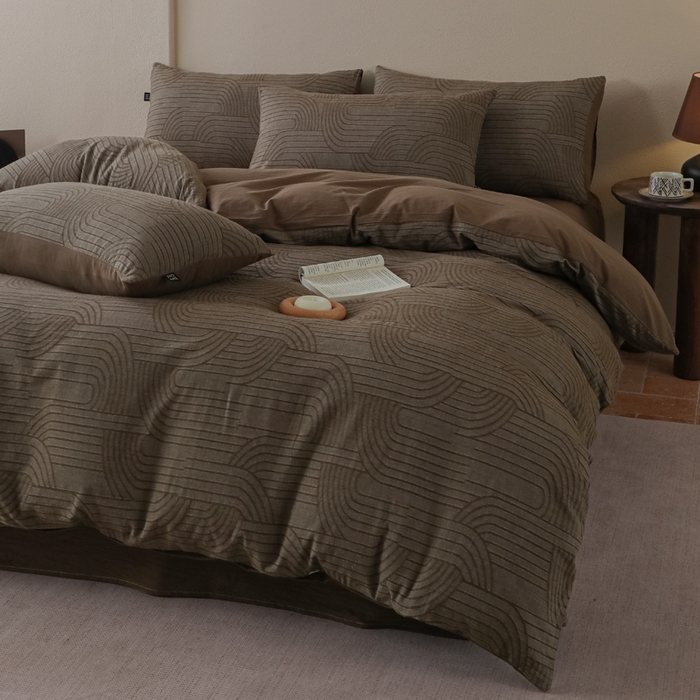 91家纺网 家纺一手货源 找家纺 恋人优选 2026新款浮光全棉纯棉提花四件套 浮光咖